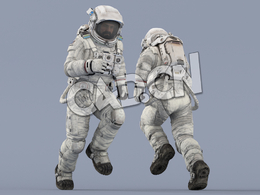 奔跑的白色太空服大胡子男性宇宙飞行员Run