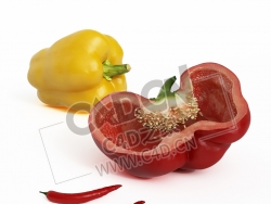 彩椒菜辣椒红辣椒一半蔬菜切开的辣椒C4D模型 Pepper