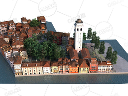 钟楼居民区建筑沿海建筑群city c4d model