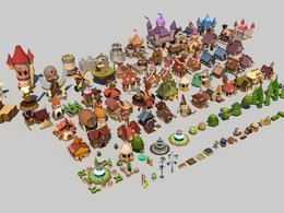 93套低面多边形房屋建筑树木3D模型合集 Low poly Cartoon Kingdom KIT