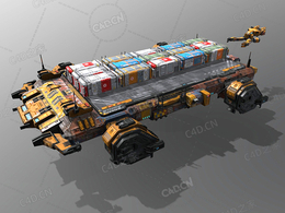 C4D太空货船太空舰飞船科幻飞行器太空船外星战舰模型Freighter MB4