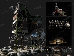 195个边境地区无人区非军事区建筑模型封锁铁丝网屏障工地设施补给站Kitbash3D – DMZ