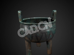 C4D中国古代青铜器圆鼎模型 Ding food vessel, 12th C BCE