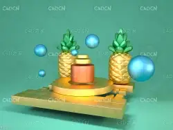 C4D OCTANE金色菠萝卡通场景工程文件