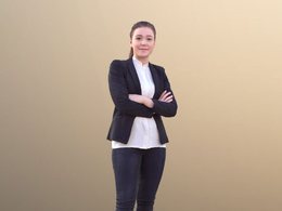 三维扫描写实人物双手抱胸站着的国外女职员