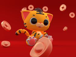 卡通小老虎招财虎金币元宝吉祥虎C4D模型