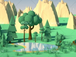 C4D OC山水景观低多边场景模型