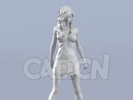 低面多边形卡通人物叉腿站立的女秘书模型