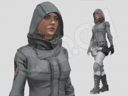 戴帽子全副武装的女人C4D模型(包含骨骼和绑定)