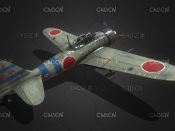 日本A6M2轰炸机第二次世界大战飞机C4D模型 bomber 3d model