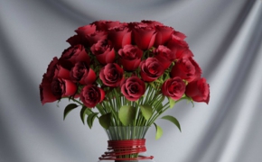 玫瑰花瓶、玫瑰插花C4D模型 Rose vase