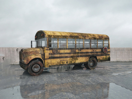 战后损毁车辆模型：生锈破损的校车