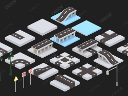 低面多边形街道公路模型Street Pack