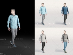 穿衬衣的服装模特 时尚年轻男性走秀C4D模型 Humano Casual man walking and looking