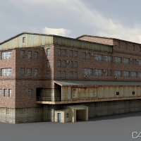 工业设施2-02：红砖厂房建筑/三层厂房3D模型