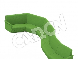 C4D弯曲形状多人沙发绿色等候沙发模型 Green Waiting Sofa 3D Model