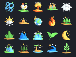 30个卡通天气大自然立体图标模型