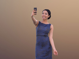 三维扫描写实人物穿连衣裙自拍的国外女人