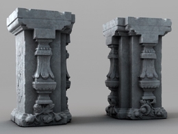 残缺破损的石柱柱头C4D模型 Column 3d model