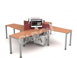 四人办公桌电脑桌办公家具C4D模型
