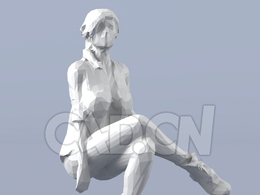 低面多边形卡通人物坐着翘腿的女性模型