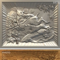 《猎鹿》浮雕雕刻模型（STL雕刻三维模型）
