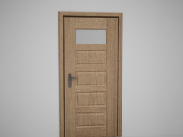 顶部单块玻璃压线黄色原木门C4D模型下载 Door model