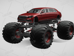 怪物卡车梅赛德斯迈巴赫的s650普尔曼大轮胎越野车C4D汽车模型下载