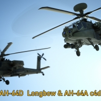 军用直升机C4D模型 Military helicopter Apache AH-64D Longbow / AH-64A