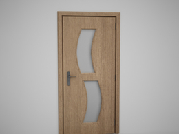 两条弯曲玻璃黄色原木门C4D模型下载 Door model