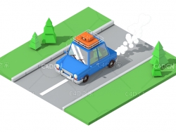公路上行驶的低面多边形汽车模型car Lowpoly