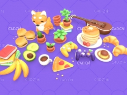 低多面卡通生活用品模型 Living Room Pack