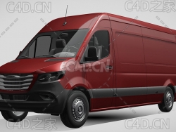 红色福莱纳货运面包车封闭玻璃货车2019款C4D汽车模型下载