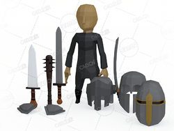 9个低面多边形骑士武器装备模型合集Knight