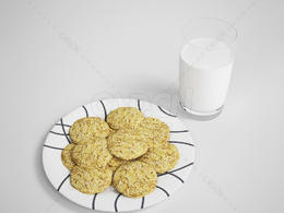 一杯牛奶和一盘芝麻饼C4D模型下载