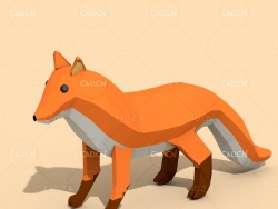 低面多边形卡通火狐狸C4D模型 Fox 3d model