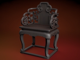 中式仿古家具：鱼水纹扶手椅C4D模型