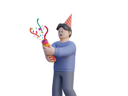 头戴彩筒手拿五彩礼花的卡通男性