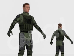 穿护甲防弹衣的男士兵CS游戏人物C4D绑定模型 CS_Takuma