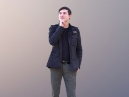 三维扫描写实人物站着思考的国外男生