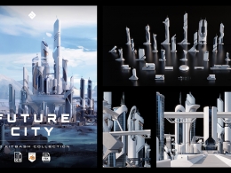 44个未来科幻风格楼房建筑3D模型Future City - 3D Kitbash Pack