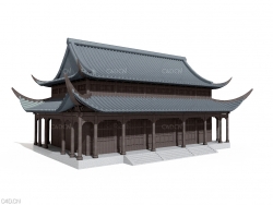 中式古建筑大雄宝殿C4D模型