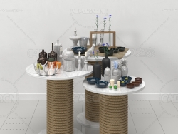 家装饰品花瓶蜡烛麻绳圆桌瓶子碗碟C4D模型