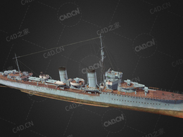 中国鱼建威号驱逐舰鱼雷快舰猎舰C4D模型下载Jianwei 3d model