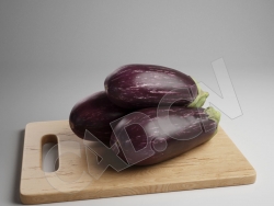 C4D木菜板上的紫茄子模型 EggPlant
