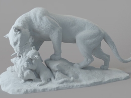黑豹抓羊喂幼仔C4D雕塑模型 Panther