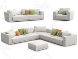 现代时尚客厅沙发布艺沙发双人沙发单人沙发拐角沙发C4D模型 sofa 3d model