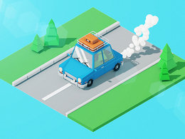 卡通低面多边形汽车C4D模型 car Lowpoly