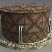 工业设施5-10：工厂锈铁储存罐/油罐/化学储罐3D模型