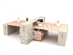 双人电脑桌办公家具C4D模型